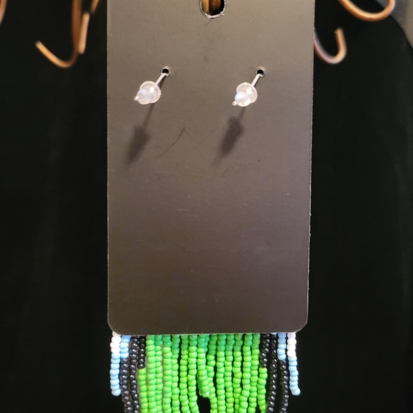 Bohemian Crescent Moon Beaded Earrings - Picture 2 of 4